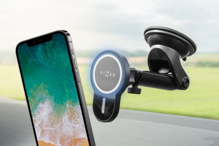 Bezdrátový nabíjecí držák FIXED MagClick XL s podporou MagSafe, na sklo nebo palubní desku, 15 W, černý Bezdrátový nabíjecí držák FIXED MagClick XL s podporou MagSafe, na sklo nebo palubní desku, 15 W, černý