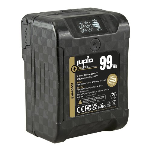 Baterie Jupio V-Mount ProLine Extreme 99 - 6700mAh (99Wh) - LCD displej, USB-C PD 65W vstup/výstup, D-Tap vstup/výstup