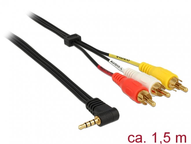 Delock Cable Stereo jack 3.5 mm 4 pin male angled > 3 x RCA male