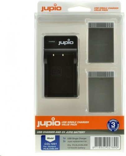 Jupio set 2x PSBLS5/50 für Olympus, 1.210 mAh + Ladegerät