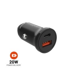 Încărcător auto FIXED cu ieșire USB-C și USB și suport PD, 20W, negru