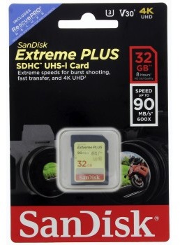 SanDisk Extreme Plus SDHC 32GB 90 MB/s Class 10 UHS-I U3 V30