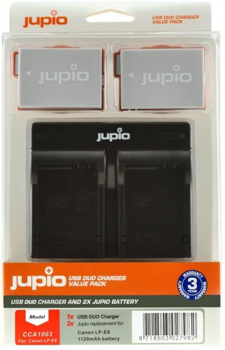 Jupio set 2x LP-E8 für Canon, 1120 mAh + USB Doppelladegerät