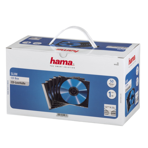 Hama CD Slim Box, obal na 1 CD/DVD, průhledný/černý, balení 50 ks (cena za balení)