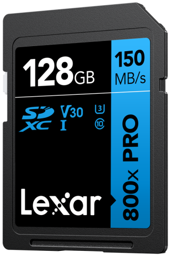 Lexar SDXC 800x Pro UHS-I cards, C10 (V30) U3, R150/W45, 128GB