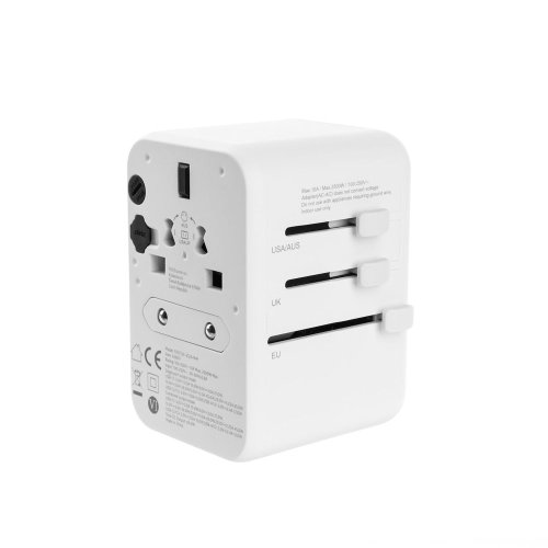 Adaptér FIXED Cestovné pre EÚ, UK a USA/AUS, s 3xUSB-C a 2xUSB výstupom, GaN, PD 65W, biely Adaptér FIXED Cestovné pre EÚ, UK a USA/AUS, s 3xUSB-C a 2xUSB výstupom, GaN, PD 65W, biely