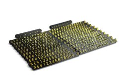 Plastové cenovky zlatý prolis 6x9mm 20x řada €,$,¥ (ESS-Z)