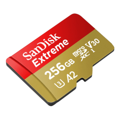 SanDisk Extreme microSDXC 256 GB + SD Adapter 190 MB/s and 130 MB/s Read/Write A2 C10 V30 UHS-I U3