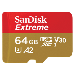 SanDisk Extreme microSDXC 64GB for action cameras + SD Adapter 170 MB/s and 80 MB/s, A2 C10 V30 UHS-I U3