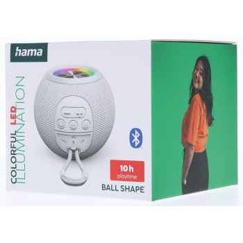 Hama Ball, Bluetooth reproduktor, 5 W, LED podsvícení, AUX-in, USB-A, slot microSD, bílý