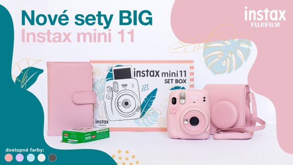 Fujifilm INSTAX mini 11, veľký set, fotoaparát, film mini 10, puzdro (ruměncově ružová)