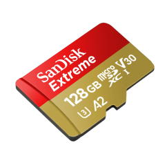 SanDisk Extreme microSDXC 128 GB + SD Adapter 190 MB/s and 90 MB/s A2 C10 V30 UHS-I U3