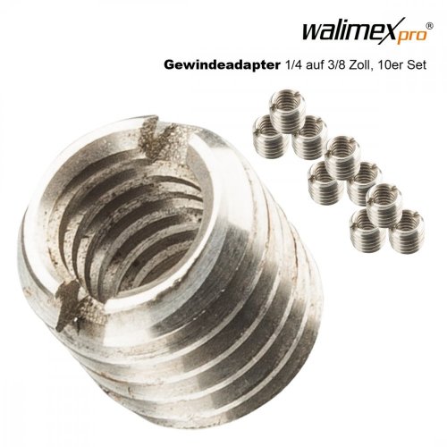 Walimex pro Gewindeadapter 1/4 auf 3/8 Zoll, 10 Stücke