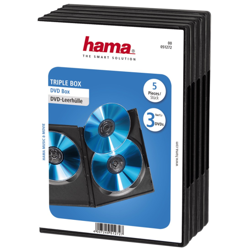Hama DVD box na 3 DVD, s fólií, černý, 5 ks