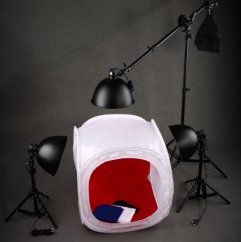 Photo tent 150x150 in a set with three spotlights and a Boom tripod WITHOUT light bulbs