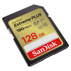 SanDisk Extreme PLUS 128GB SDXC Speicherkarte 90MB/s und 90MB/s, UHS-I, Class 10, U3, V30