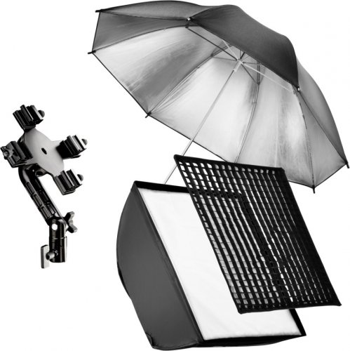 Walimex 4-Fold Flash Holder with Softbox 60cm + Umbrella Silver