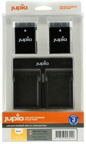 Jupio set 2x EN-EL14(A) für Nikon 1.100 mAh + USB Doppelladegerät