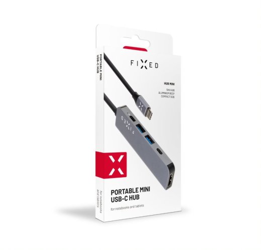 FIXED HUB Mini dokovací stanice pro notebooky a tablety, 5 portů, hliník, šedá barva