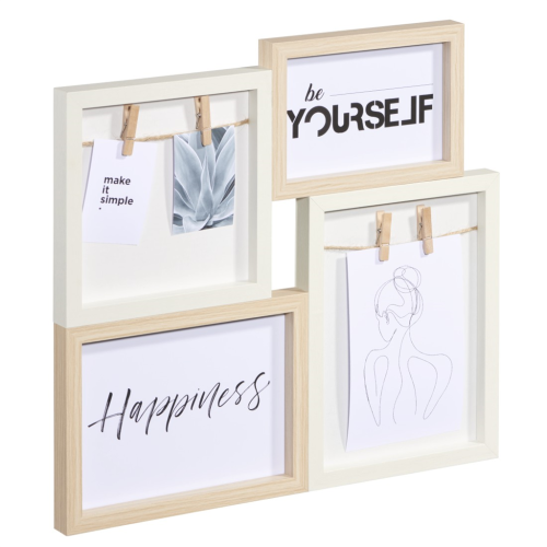 Hama dřevěná portrétní galerie KIRUNA, 1x 10x15cm, 1x 15x15cm, 1x 13x18cm, 1x 15x20cm, bílá/béžová