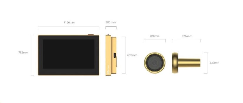 Chytré dveřní kukátko Ezviz HP2 s kamerou, WiFi, 2K, 4,3" monitor, napájení ze sítě a baterie, černé