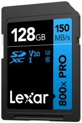 Lexar SDXC 800x Pro UHS-I cards, C10 (V30) U3, R150/W45, 128GB