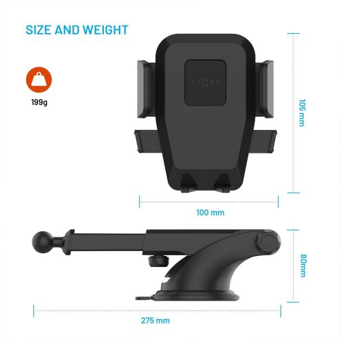 Držák FIXED Iconiq XXL s dlouhou přísavkou na sklo nebo palubní desku, černý