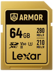 Lexar SDXC ARMOR Gold UHS-II U3, Stainless Steel, IP68 R280/W210 (V60) 64GB