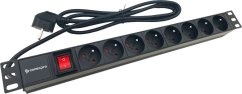 Rozvodný panel Conexpro 19" 8x230V, 16A, čierny, kábel 1,4m, hliníkový