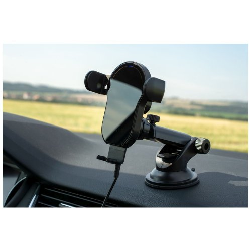 FIXED Matic XL držák pro rychlé bezdrátové nabíjení na sklo nebo palubní desku, 15 W, černý