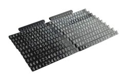 Plastové cenovky stříbrný prolis 6x9mm 20x řada €,$,¥ (ESS-S)