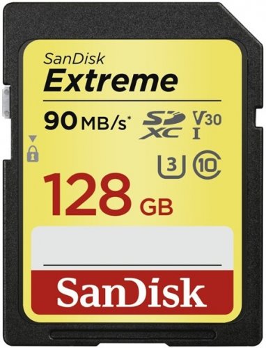 SanDisk Secure Digital 128GB Extreme, SDXC 90MB/s Class 10 UHS-1 U3 V30