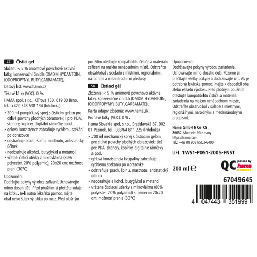 Hama čisticí gel na obrazovky, 200 ml, včetně utěrky