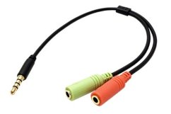 Redukcia pre slúchadlá a mikrofón 4pólový jack3,5 M-2xjack 3,5F, kabel 25 cm