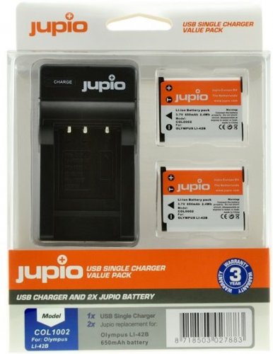 Jupio set 2x Li-40B (Li-42B/NP45/D-Li63/EN-EL10 ), 650 mAh + USB Charger