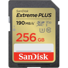 SanDisk Extreme PLUS 256 GB SDXC Speicherkarte 190 MB/s und 130 MB/s, UHS-I, Class 10, U3, V30