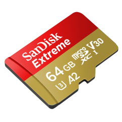 SanDisk Extreme microSDXC 64 GB + SD Adapter 170 MB/s and 80 MB/s A2 C10 V30 UHS-I U3