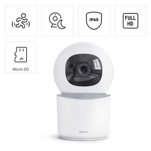 Chytrá domácí WiFi kamera Hama, otáčení/naklápění, noční vidění, Full HD Chytrá domácí WiFi kamera Hama, otáčení/naklápění, noční vidění, Full HD