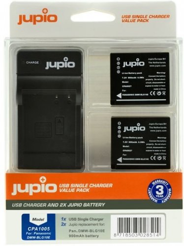 Jupio set 2x DMW-BLG10 für Panasonic, 900 mAh + USB Einzel-Ladegerät
