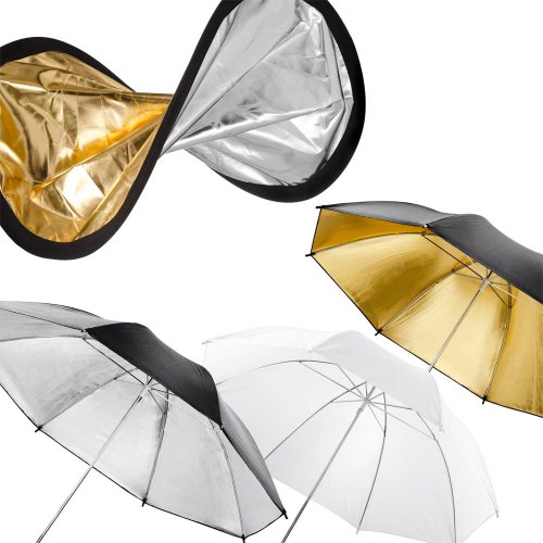 Walimex Double Reflector 100cm + Umbrellas 84cm Silver/Gold/White