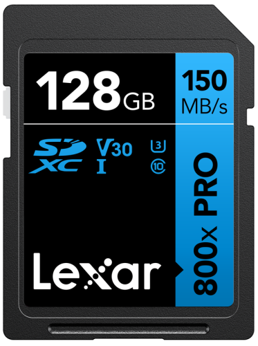 Lexar SDXC 800x Pro UHS-I cards, C10 (V30) U3, R150/W45, 128GB