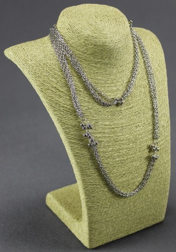 Neckline jewelry display, green strings, 28cm