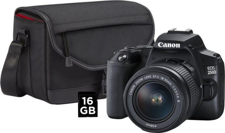 Canon EOS 250D Schwarz + EF-S 18-55 DC III + 100EG + 16GB
