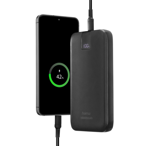 Hama PD 10 powerbank, 10000 mAh, 3 výstupy: 2x USB-C, 1x USB-A, LED displej, PD, Qualcomm