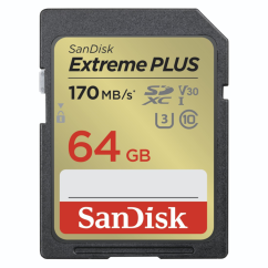 SanDisk Extreme PLUS 64GB SDXC Speicherkarte 170MB/s und 80MB/s, UHS-I, Class 10, U3, V30
