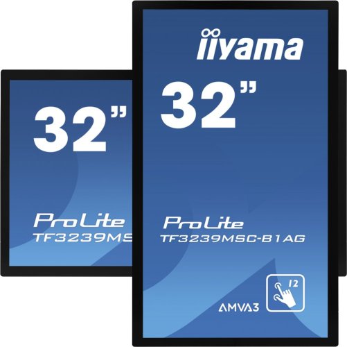 IIYAMA 32" TF3239MSC-B1AG: AMVA, FullHD, kapacitní, 12P, 500 cd/m2, VGA, HDMI, DP, 24/7, IP54, černá barva