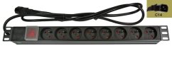 Rozvodný panel 8x230V-IEC320 C14, ČSN, vypínač s kontrolkou, rack 19 '' 1U, kábel 1,8m