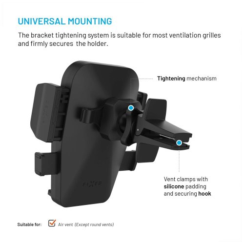 FIXED Iconiq Držák ventilace s rukojetí pro větrací mřížku, černý