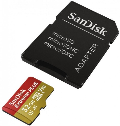 SanDisk Extreme Plus microSDHC 32GB 100 MB/s A1 Class 10 UHS-I V30 + adapter
