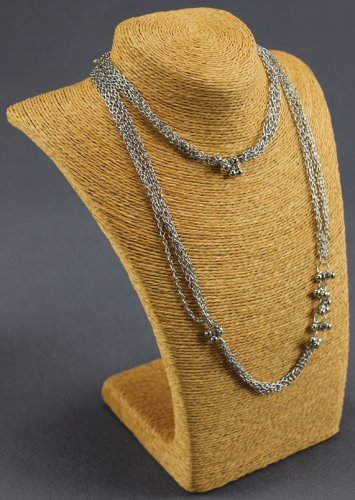 Neckline jewelry display, orange strings, 28cm